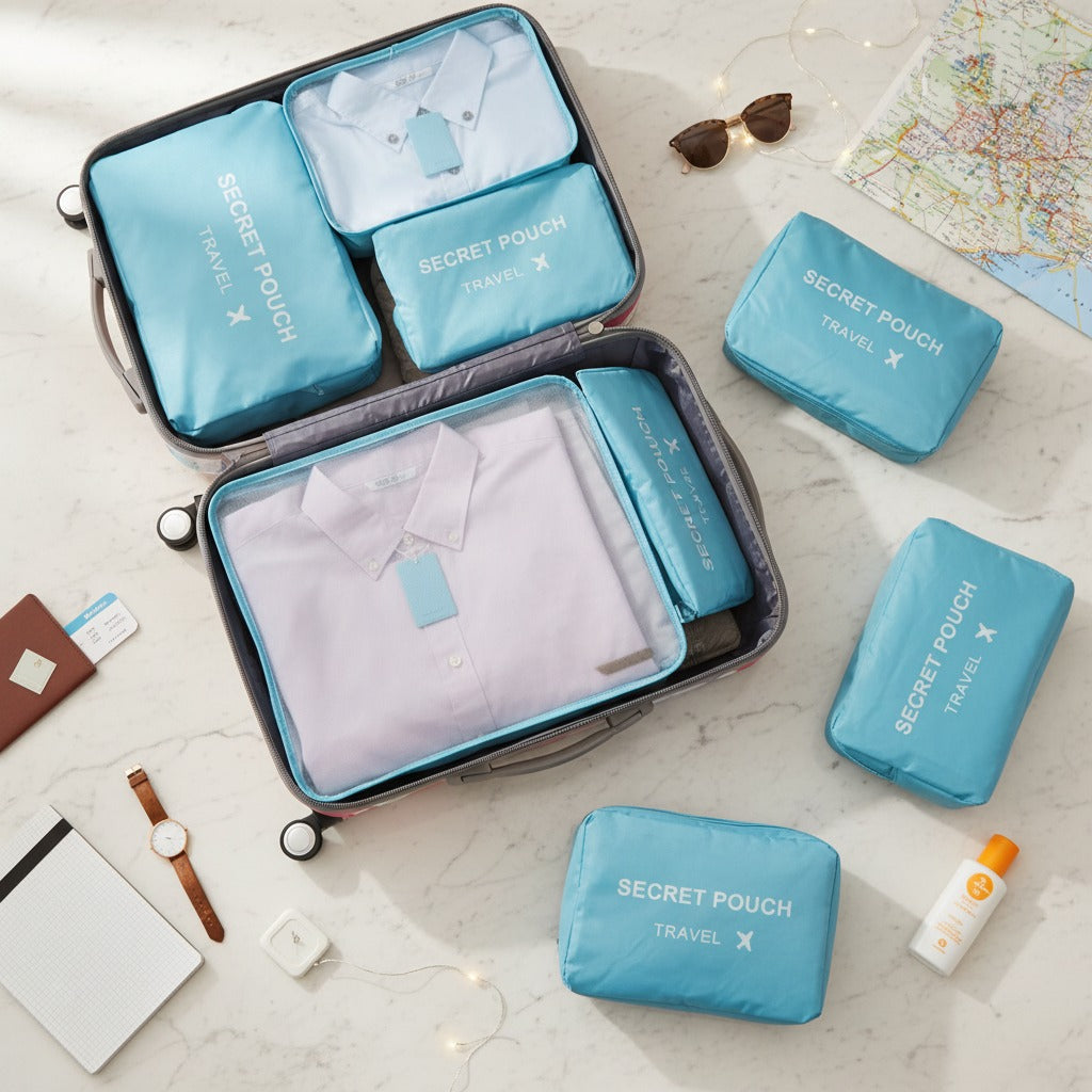 Set de 6 Organiseurs de Voyage – Sacs de Rangement Étanches & Grande Capacité